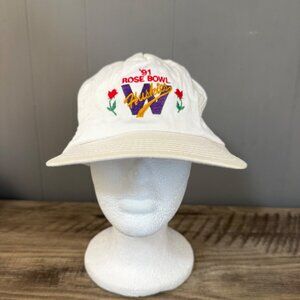 91 Rose Bowl Washington Huskies Snapback Hat White Cotton Adjustable Cap Vintage
